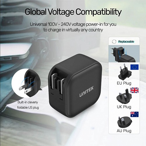 products unitek 66w 3 in 1 travel charger with usb c pd2