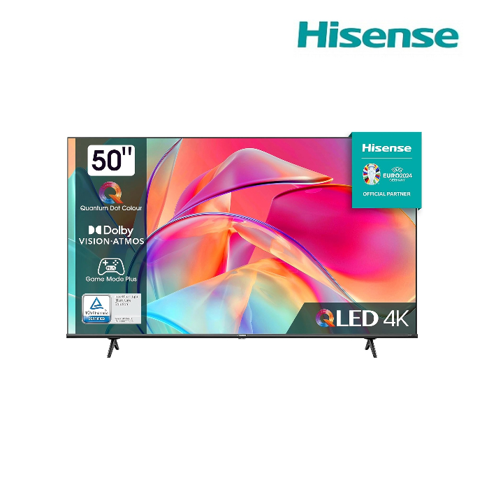A sleek Hisense 50E7KQ 50 INCH 4K Smart QLED TV with vibrant display.