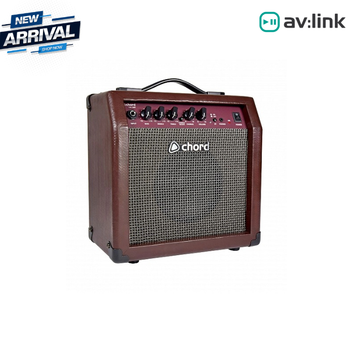 Chord CA-15BT Bluetooth Guitar Amplifier with brown vinyl covering and classic speaker cloth.