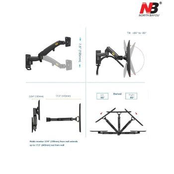 North Bayou TV Monitor Wall Mount Bracket Full Motion Articulating Swivel