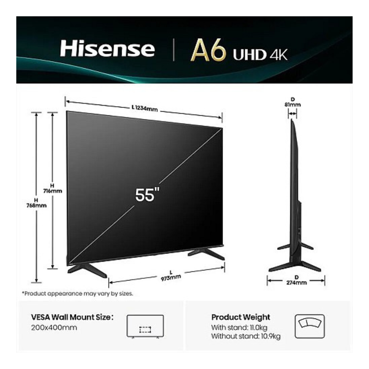 Hisense 55A69Q 55 inch 4K Smart TV front view