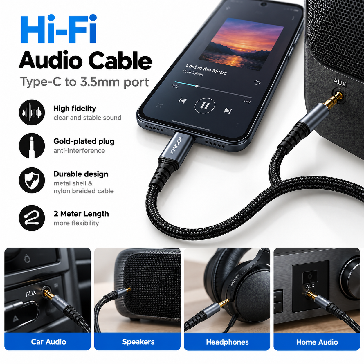 JOYROOM SY-A03 USB-C to 3.5mm Audio Cable 2m - Image 5