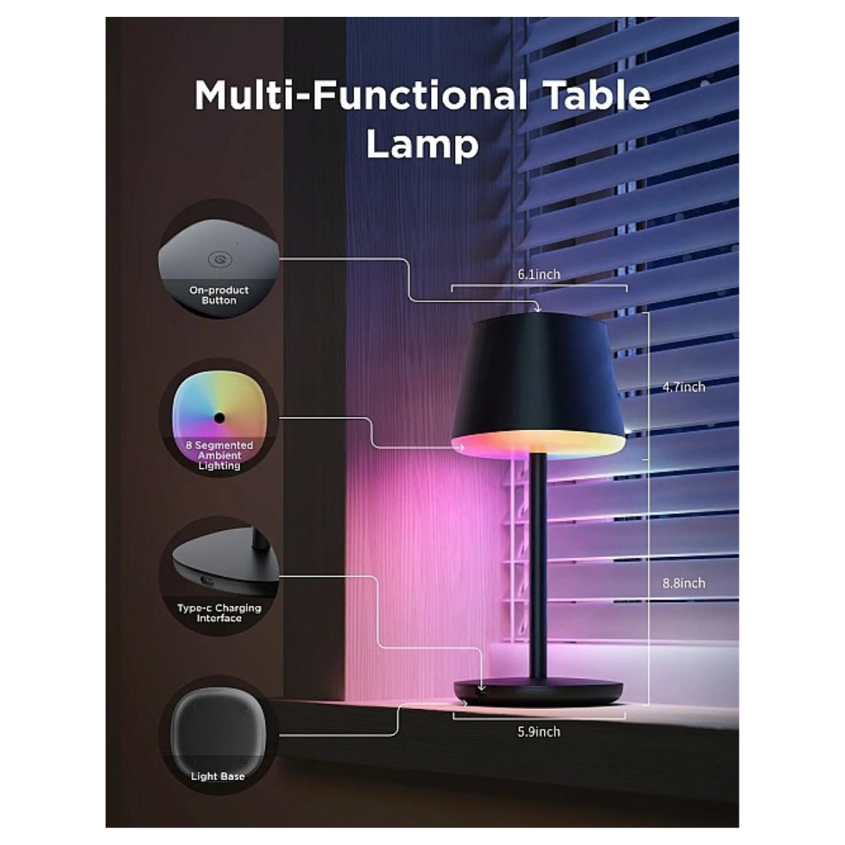 Govee Table Lamp Classic H1741 | Portable RGBICWW Smart Lamp - Image 3