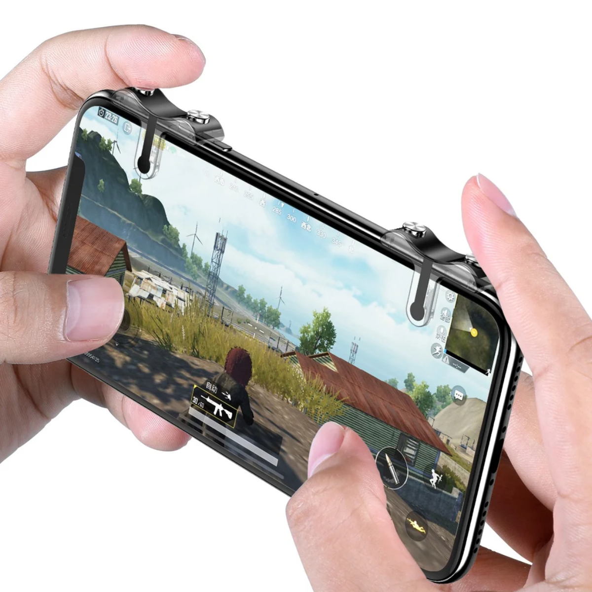 Baseus G9 triggers clipped on a smartphone in landscape