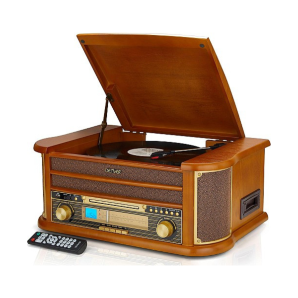 Denver MCR-50MK3 Cyprus | Retro Music System with Turntable, CD, Cassette, FM & USB – Brown Wood