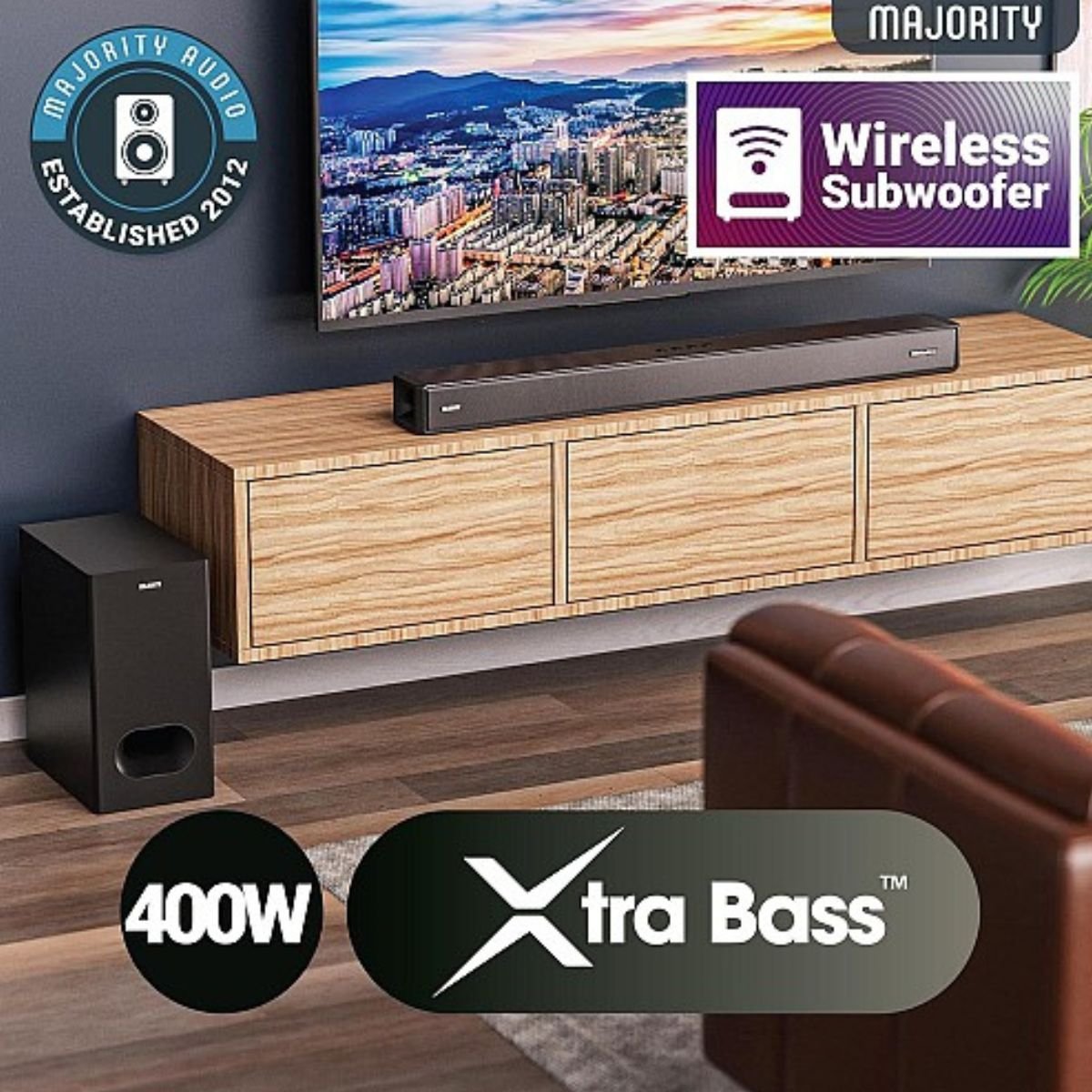 Majority Sierra Plus soundbar 2 HDMI in and HDMI ARC